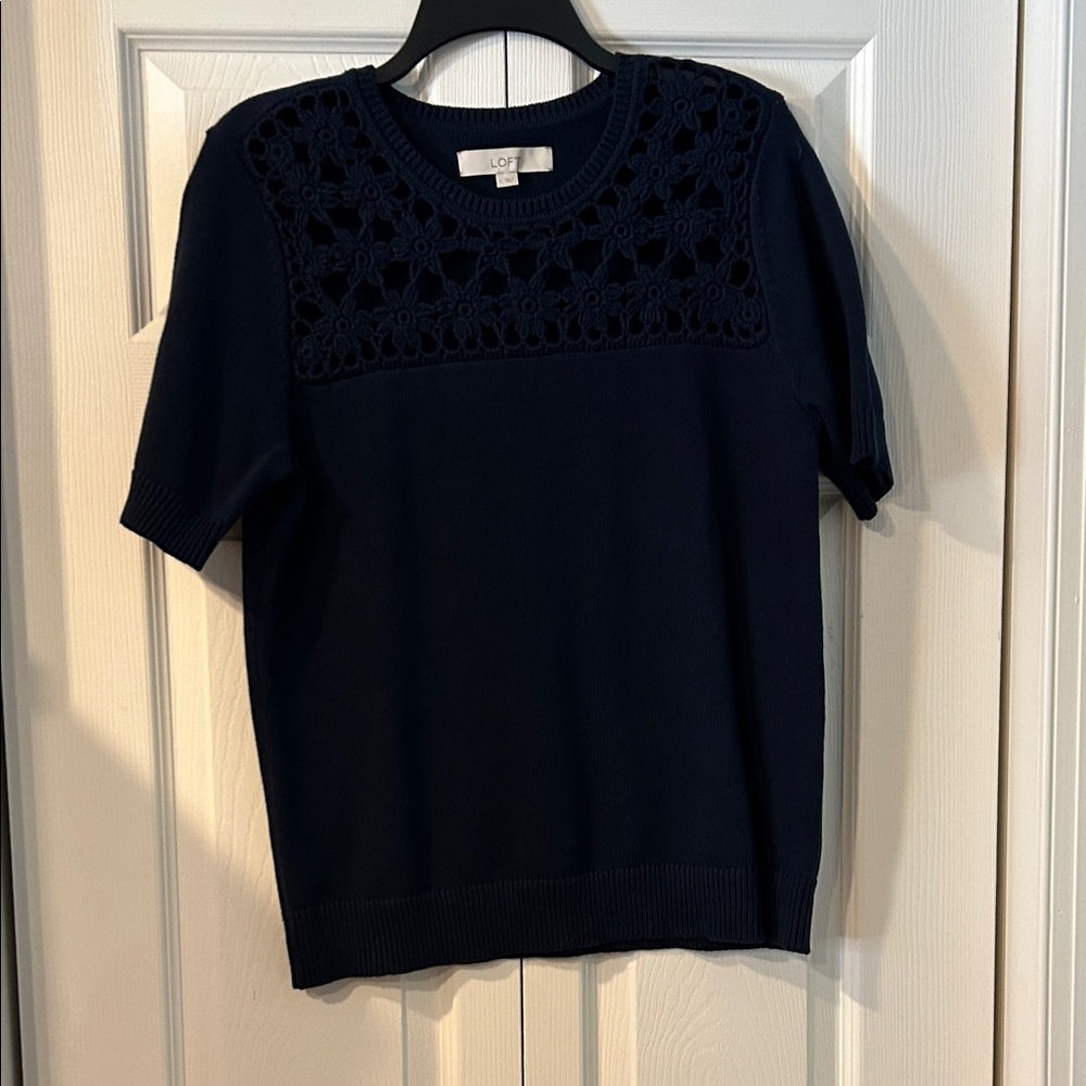LOFT Navy Blue Crochet Detail Top